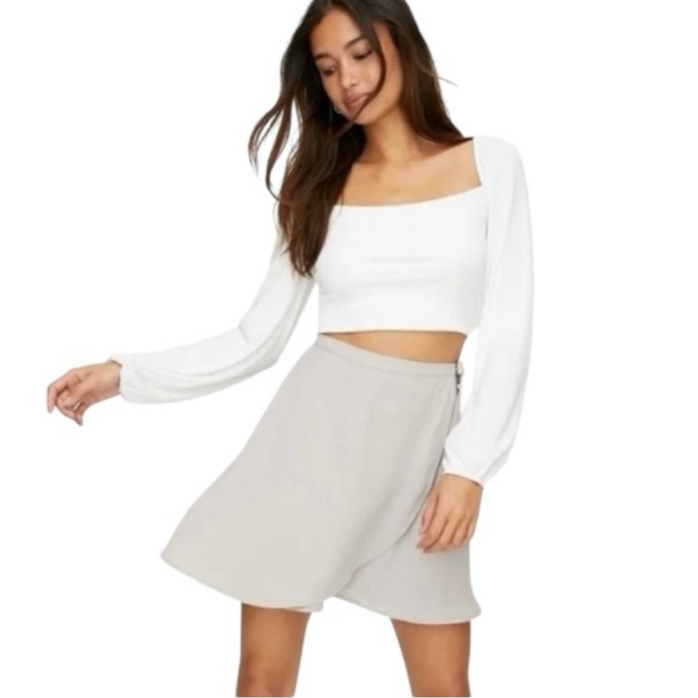 Aritzia Ariel Skirt Sunday Best Bow Tie Grey Wrap Mini Skirt Size 0 XXS